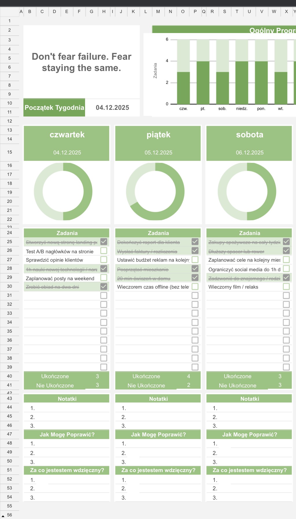 Podgląd arkusza Planner Tygodniowy w Pakiecie Reset